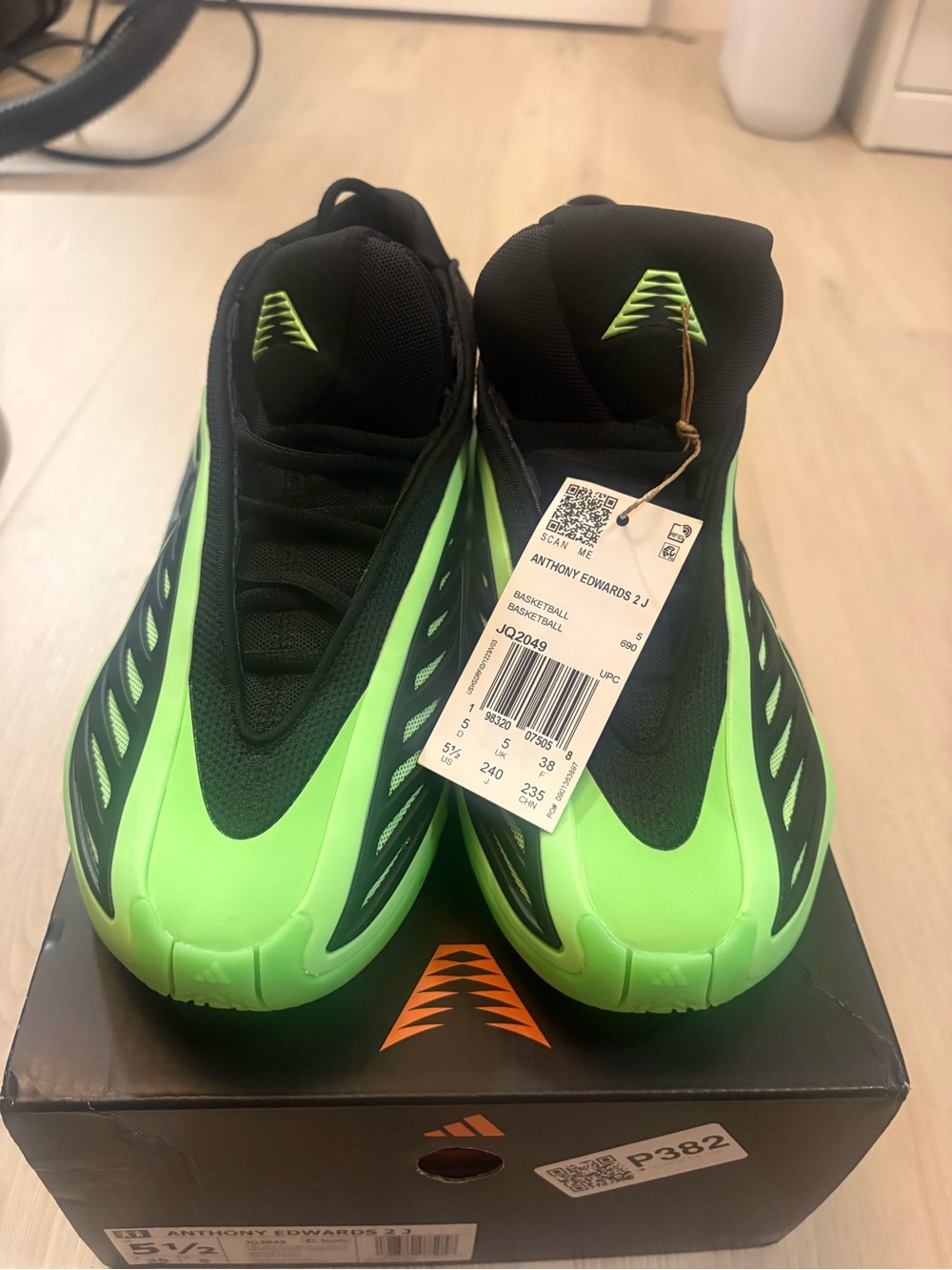 adidas Kids Black and Neon Green Basketball Sneakers